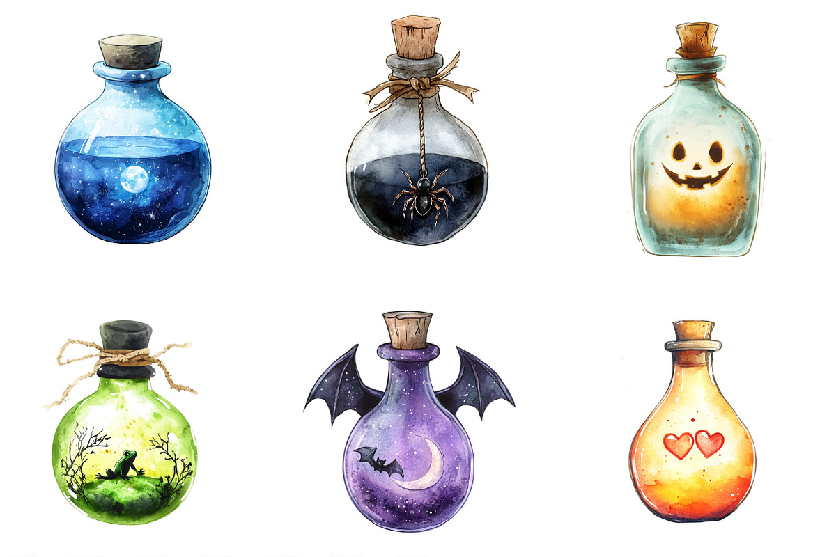 Watercolor Halloween Potion Clipart, an Illustration by Designking (Photo 3 of 4)