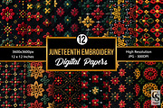 Red Green Yellow Floral Embroidery, a Pattern Graphic by Creative Store (Thumbnail 1 of 4)