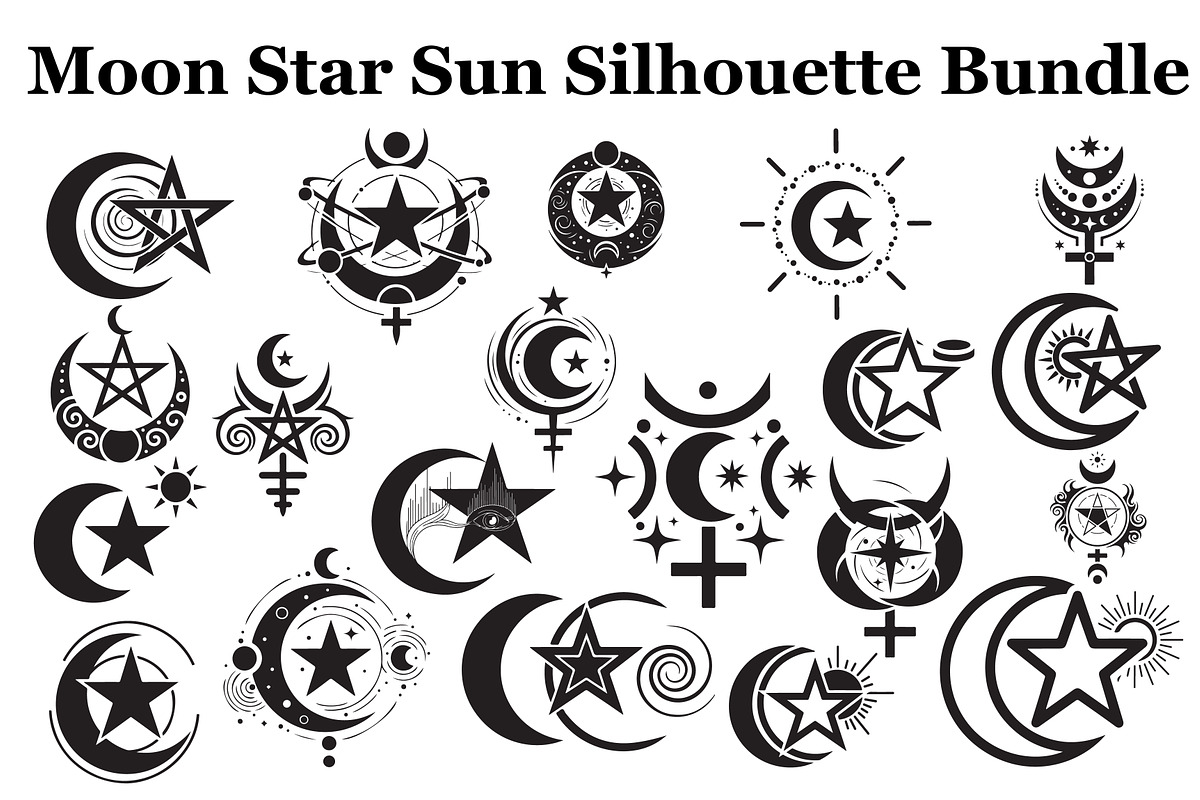 Moon Star Sun Silhouette Bundle, a Graphic by Designer_Momina (Photo 1 of 10)