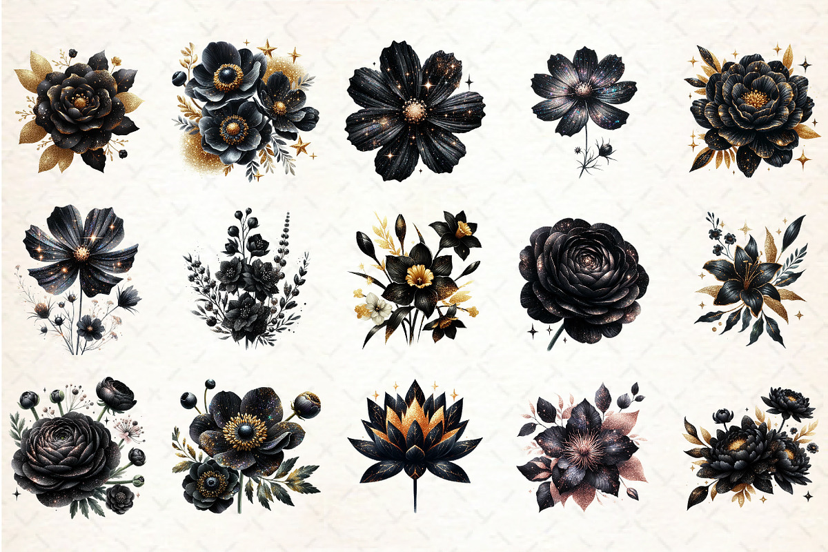 Glitter Luxury Black Spring Flower, an Illustration by Libby Wishes (Photo 2 of 4)
