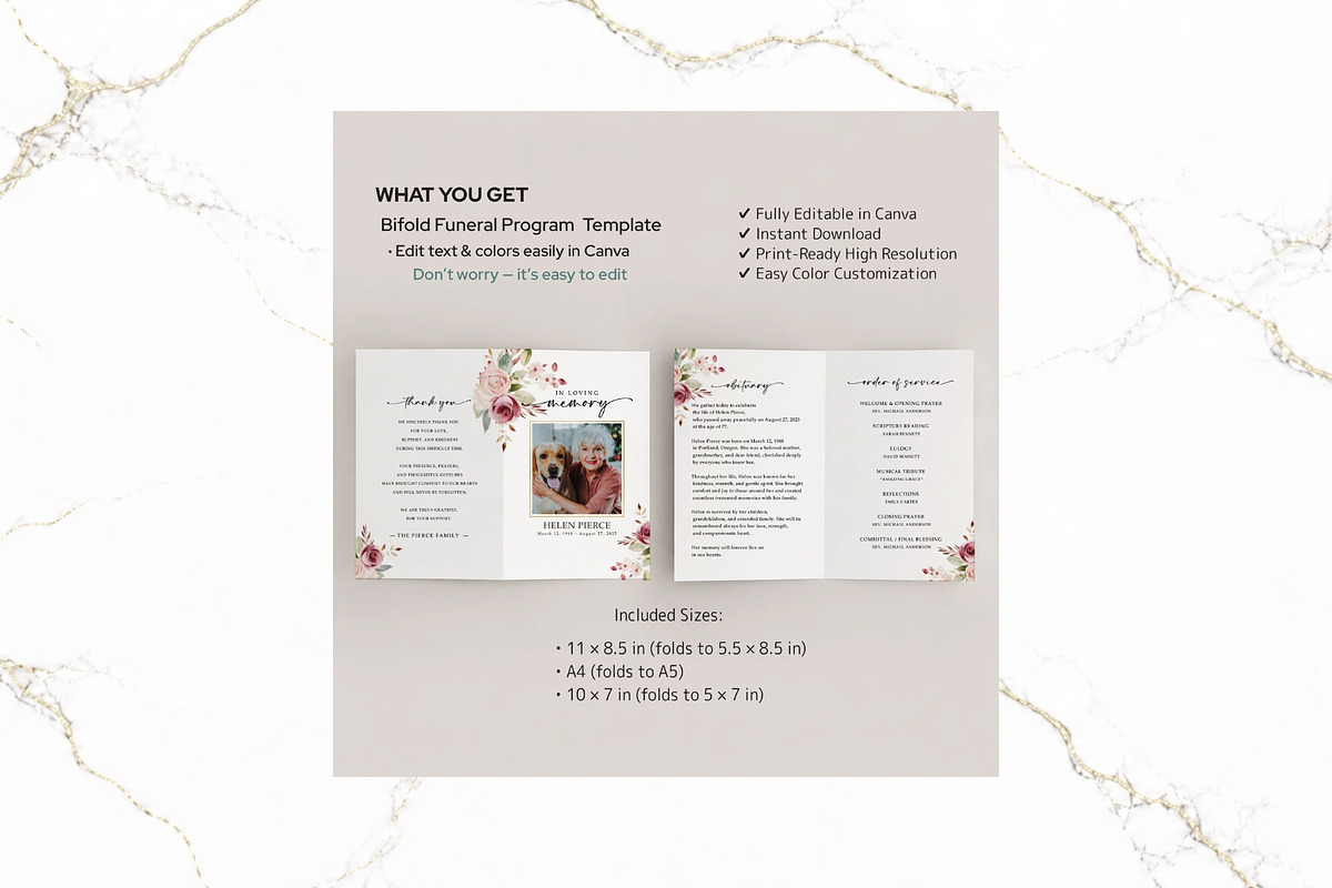 Funeral Bifold Program Canva FR008, a Brochure Template by TyphoonStudio (Photo 2 of 9)