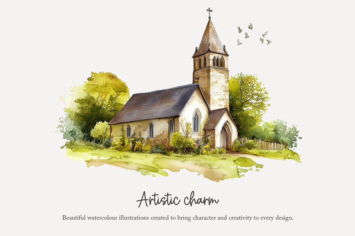 115 watercolour church clip art, an Object Illustration by Poppy Lane Studio (Photo 4 of 11)