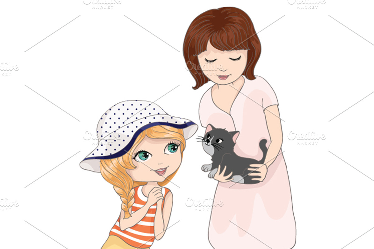 set with 32 cartoon girls-cute girls, an Animal Illustration by StudioLondon (Photo 13 of 33)