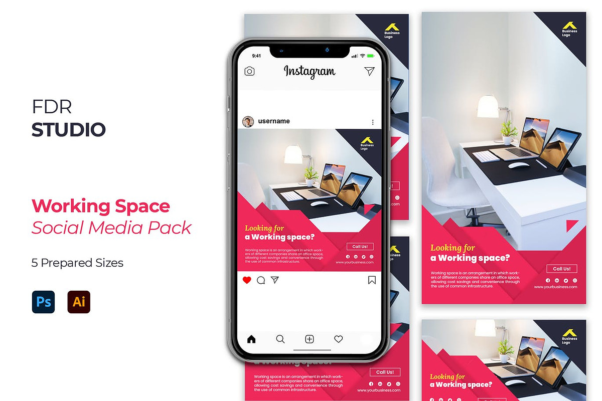 Working Space Social Media Pack, a Social Media Template by FDR Studio (Photo 1 of 2)