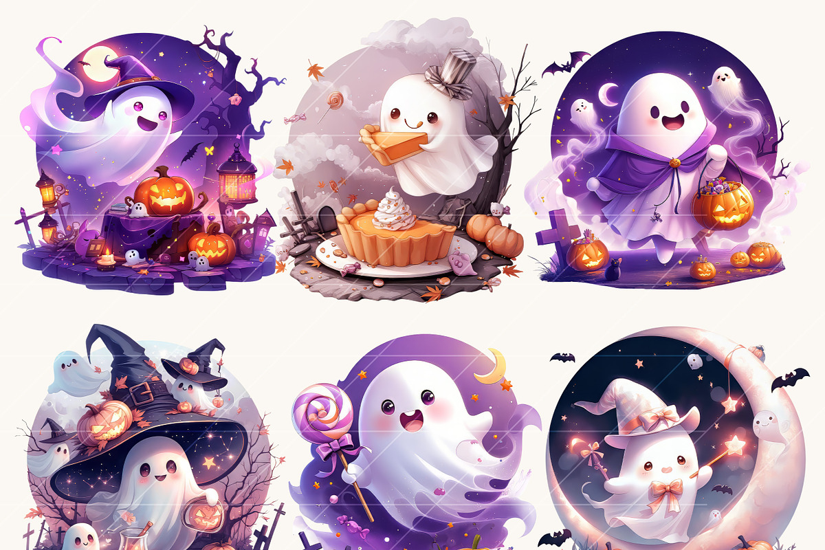 Cute Halloween Ghost Clipart Bundle, a Seasonal Illustration by Design Scotch (Photo 2 of 7)