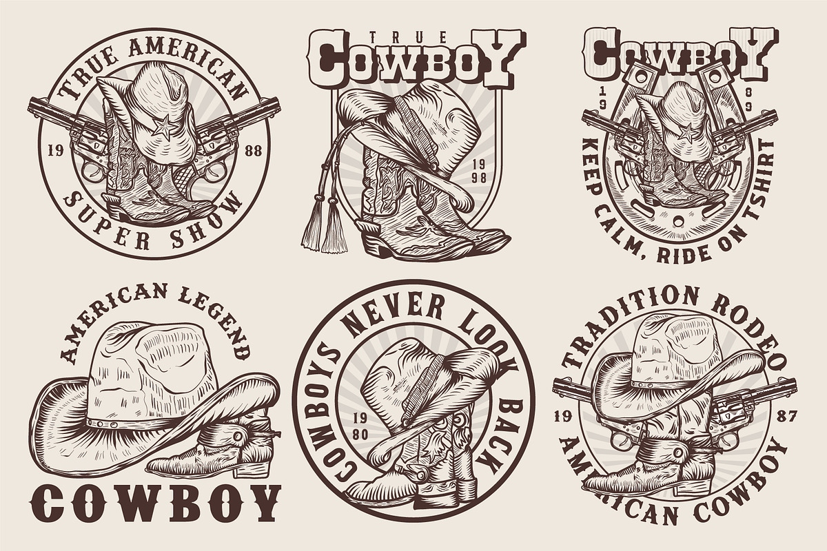 Cowboy vintage hand-drawn logo, a Branding & Logo Template by Billah Hub