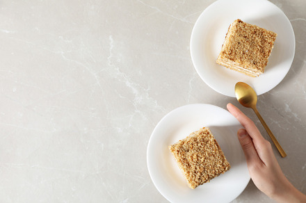 Concept of sweets, honey cake, space for text, a Food & Drink Photo by AtlasStudio PRO