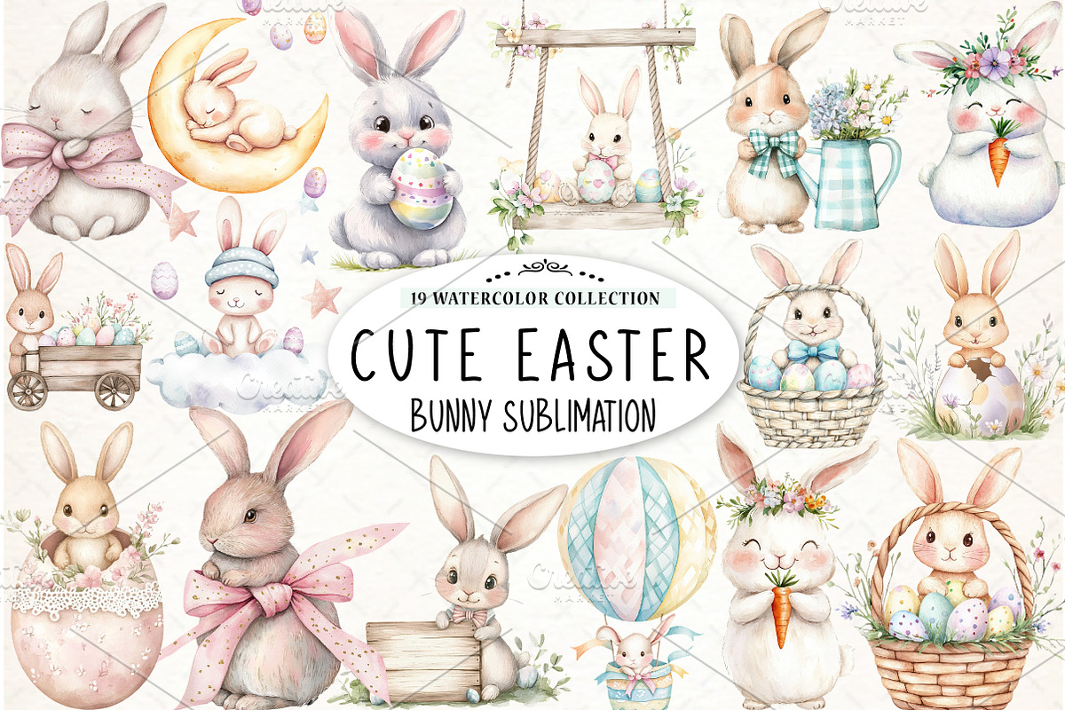 Cute Easter Bunny Sublimation, an Illustration by Watercolor design (Photo 1 of 4)