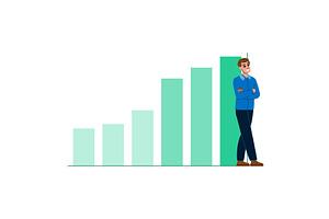 Businessman leaning on growing bar, a Finance Illustration by pikepicture