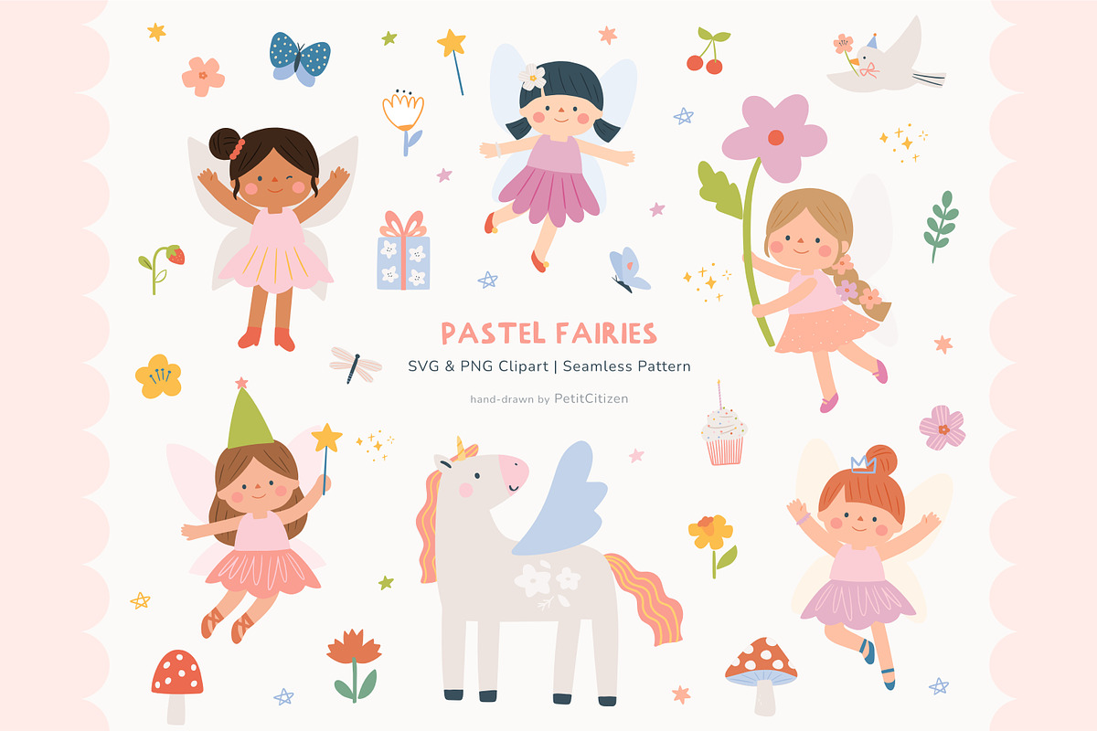 Pastel Fairy Birthday Clipart, a Person Illustration by Petit Citizen Design (Photo 1 of 7)