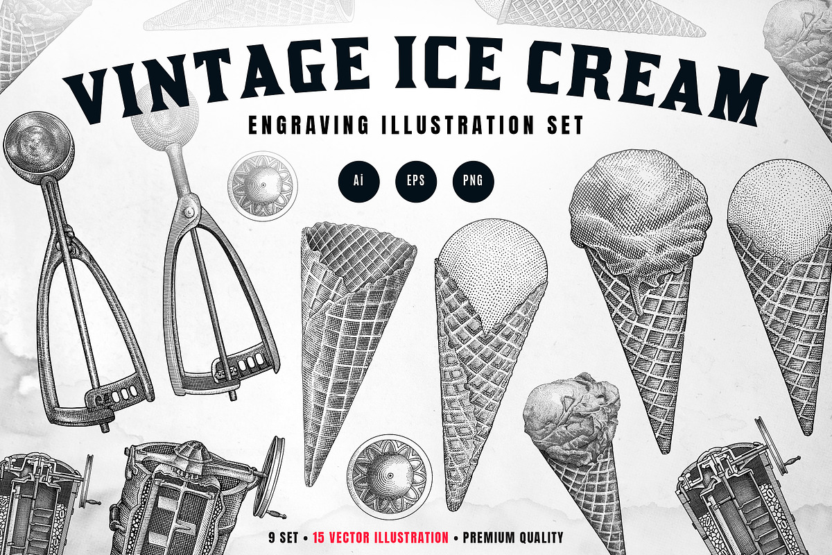 Engraving Ice Cream Illustration Set, an Illustration by RMPL.std (Photo 1 of 4)