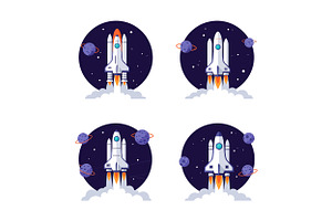 Four rockets launching into space in, an Illustration by designvectx