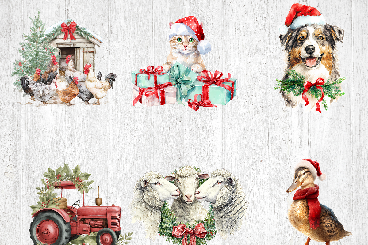 Vintage Christmas Farm Clipart, a Seasonal Illustration by LA Design (Photo 2 of 9)