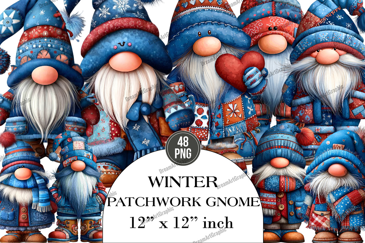 Winter Patchwork Gnome Clipart, an Illustration by DreamArtGraphic (Photo 1 of 4)