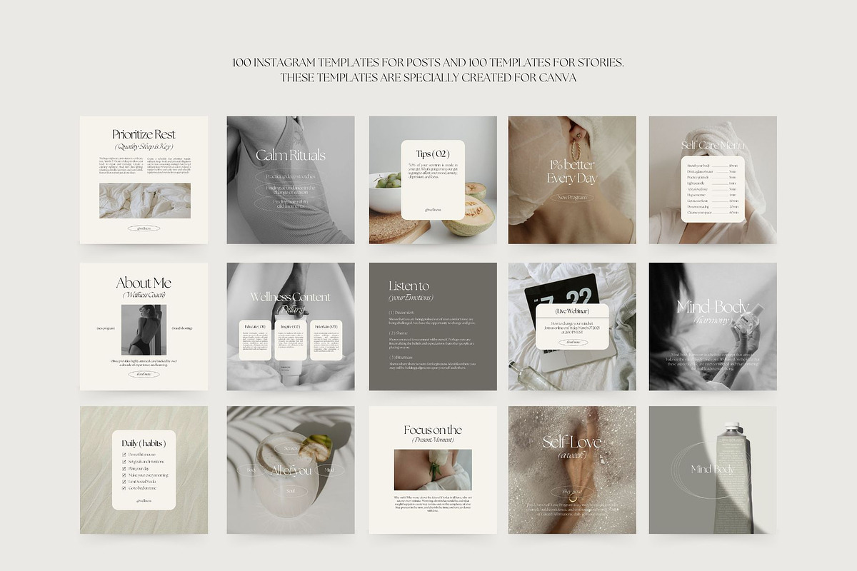 200 Wellness Instagram Templates for Canva