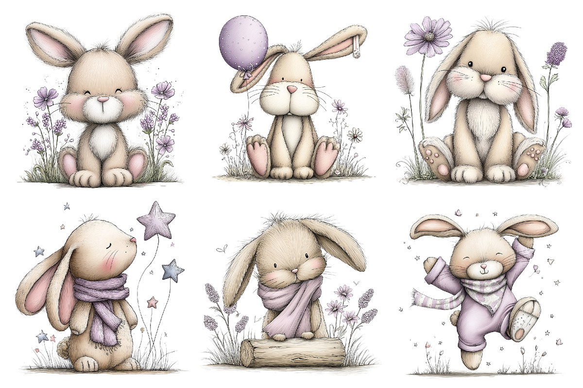 Whimsical Bunny Clipart, an Illustration by Pixels.Craft (Photo 5 of 5)