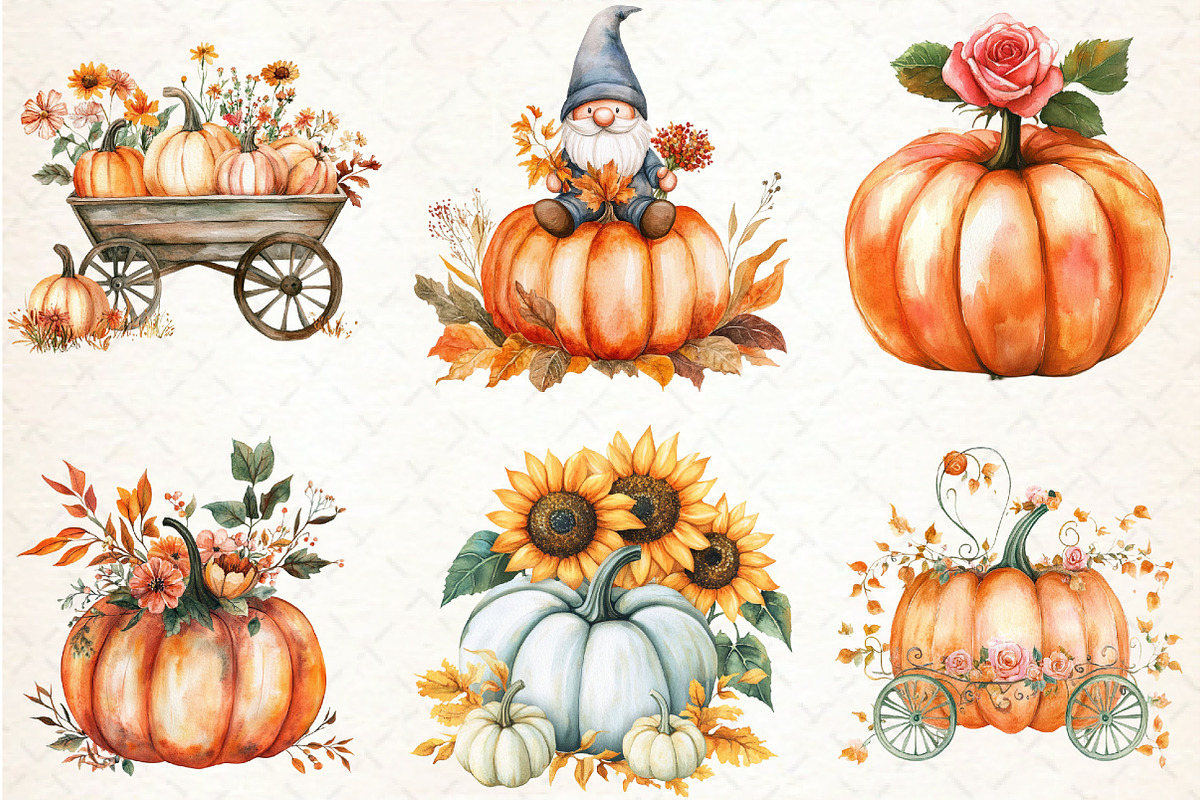 Autumn Flower Clipart, Fall Pumpkin, an Illustration by Libby Wishes (Photo 4 of 6)
