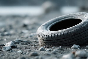 Abandoned worn car tire lying on, a Transportation Photo by MistyDay