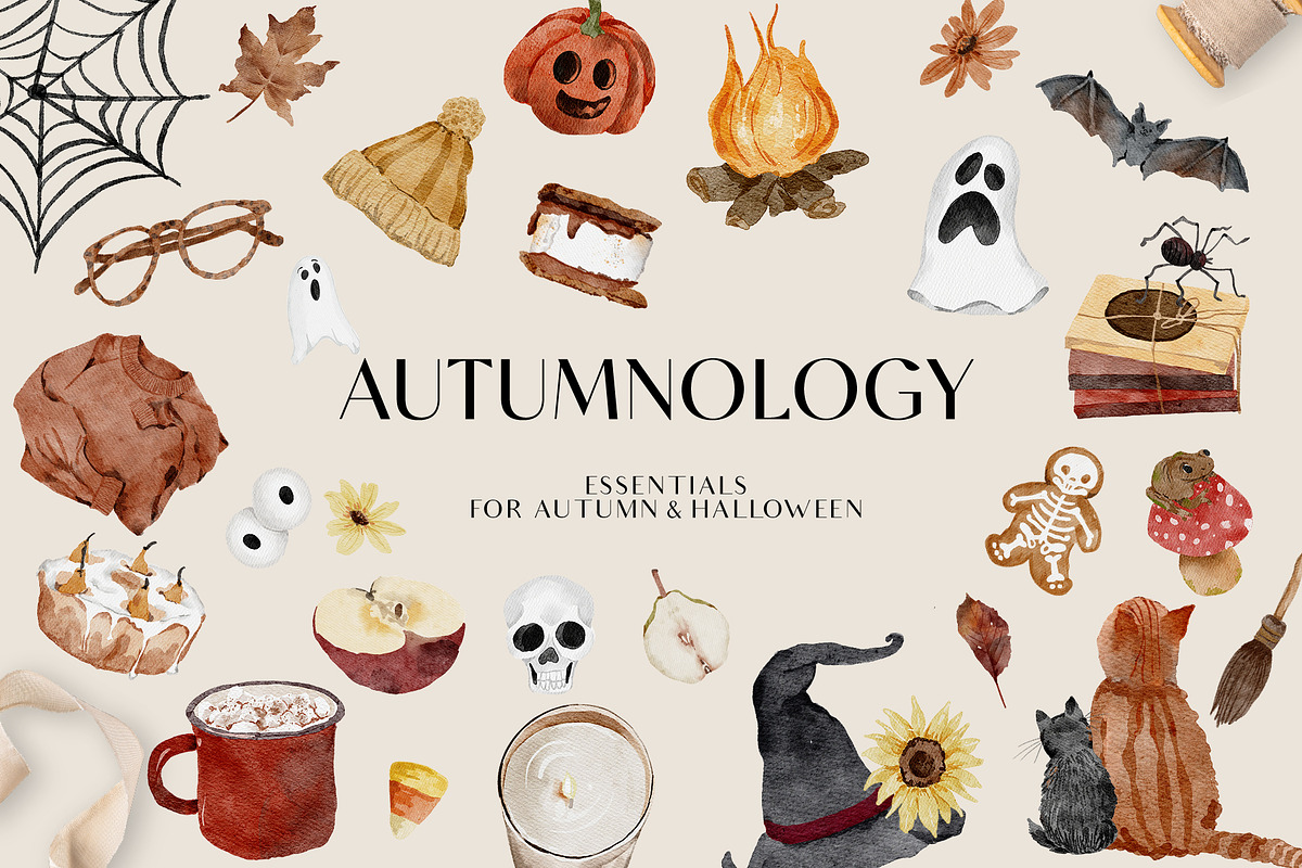 Cozy Autumn Fall Halloween Graphics, a Seasonal Illustration by Grace Noboa Illustrations (Photo 1 of 7)