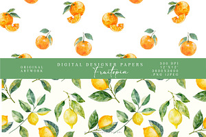 Watercolor Fruit Seamless Patterns