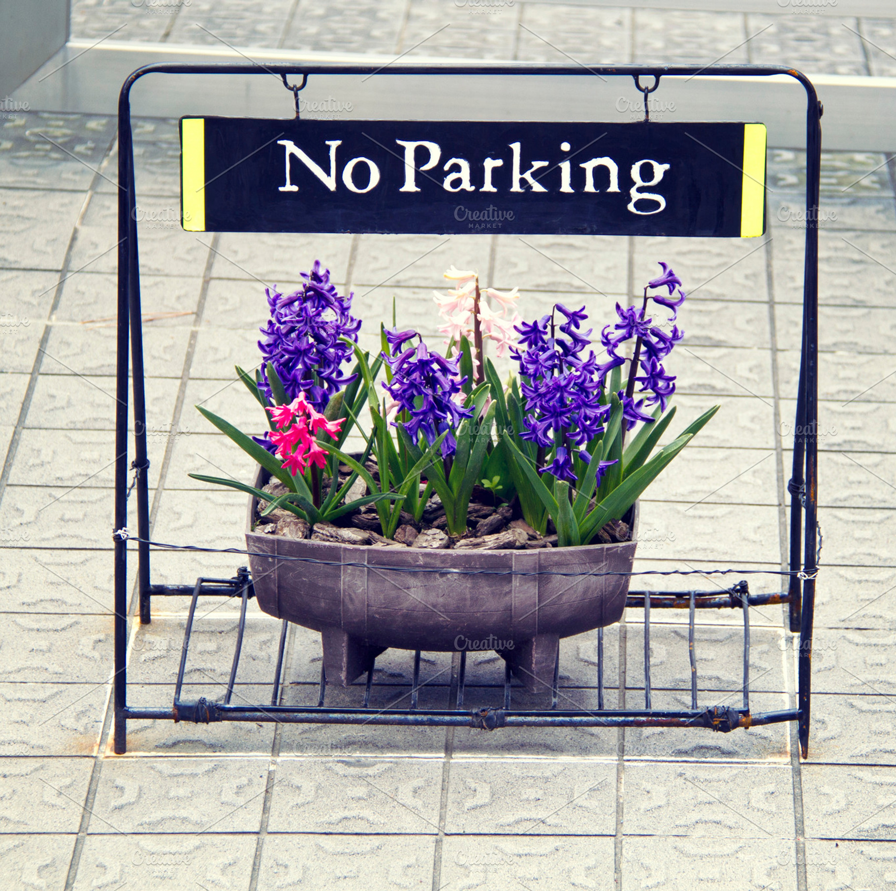 No parking sign with flowers, a Transportation Photo by BOOCYS