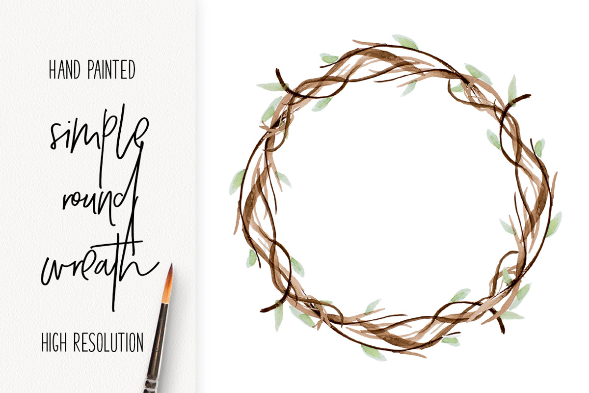 Round Watercolor Organic Wreath, an Illustration by DailyMiracleDigitals,LLC (Photo 1 of 6)