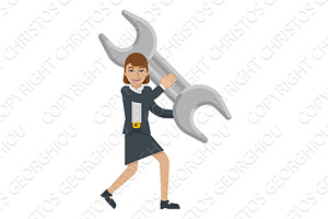 Business Woman Holding Spanner, a Person Illustration by Christos Georghiou