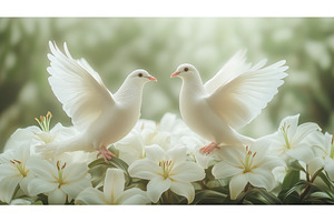 Two white doves with wings spread, a Holiday Photo by Rodica Ciorba