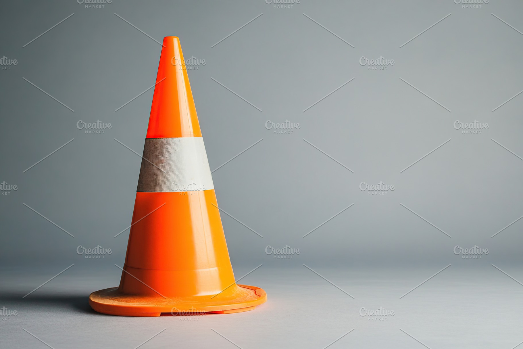 Clean orange road construction cone placed on smooth surface with soft lighting, an Abstract Photo by AlyaAnd