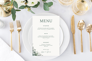 Wedding Menu Template Sage Greenery