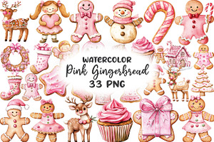 Watercolor Pink Gingerbread Clipart, an Illustration by CraftArtStudio