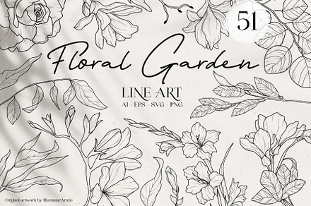 Floral Garden - Floral Line Art
