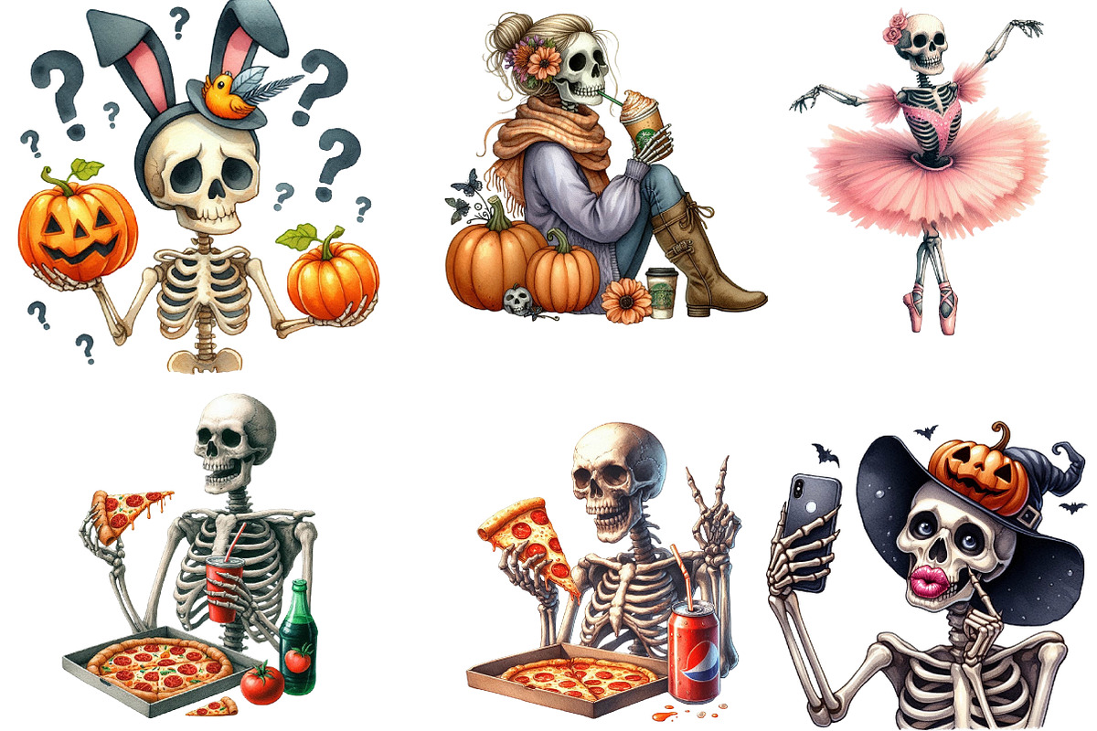 Funny Skeleton Clipart Bundle, an Illustration by DreamArtGraphic (Photo 3 of 4)