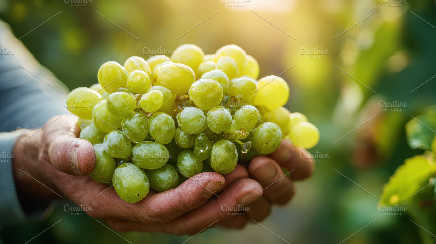 Hands holding fresh green grapes, a Photo by Beautiful things