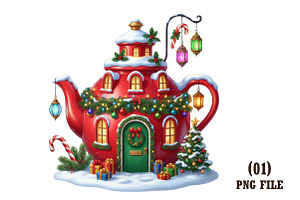 Christmas Teapot House PNG, an Illustration by DreamArtGraphic