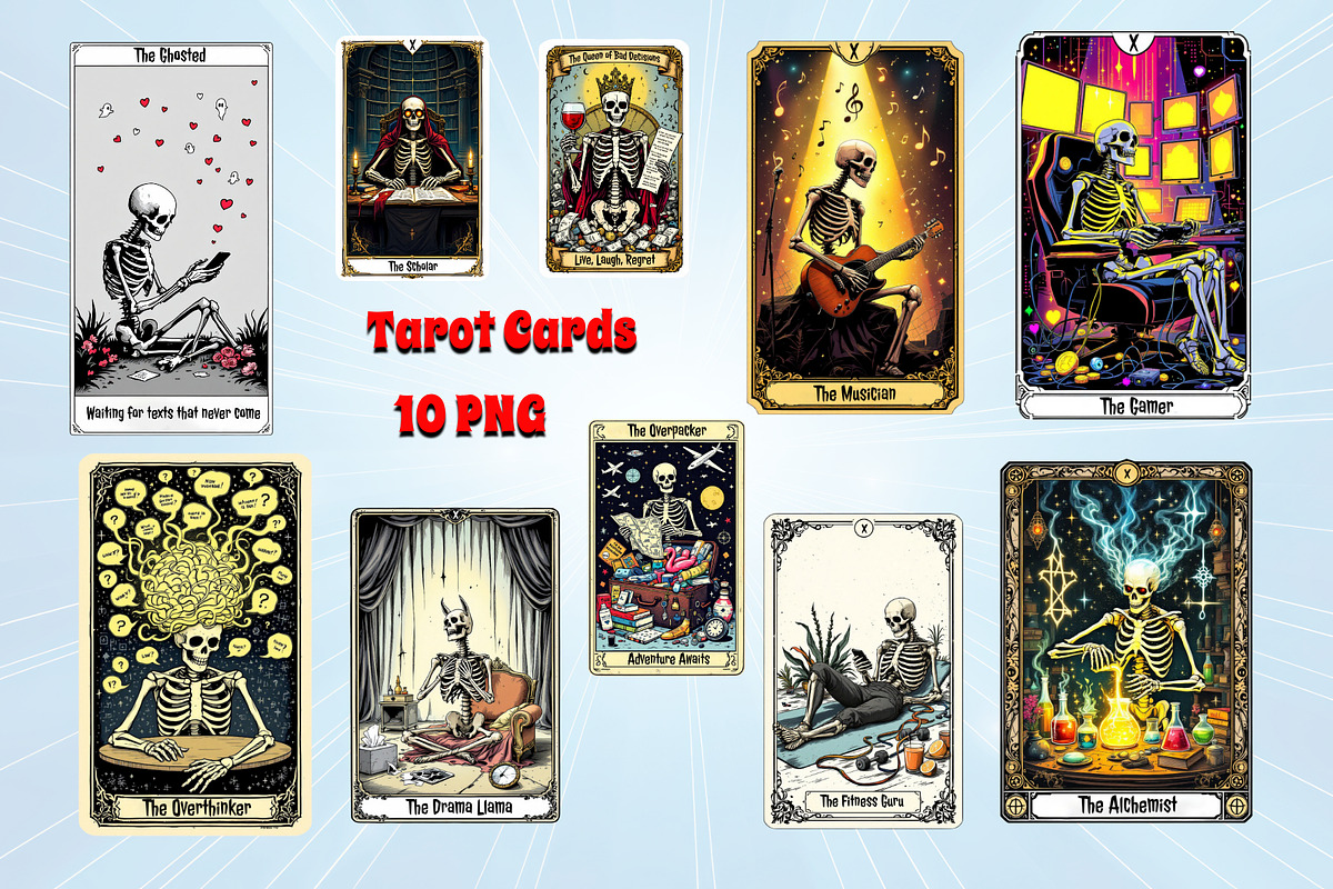 Funny Horror Tarot Cards PNG Bundle, a Decorative Illustration by Twisted Mountains (Photo 1 of 10)