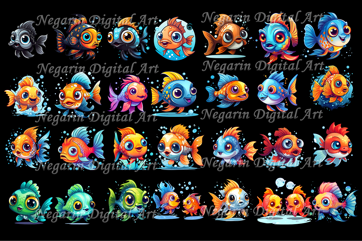 Watercolor Cute Little Fish Clipart, an Object Graphic by Negarin Digital Art (Photo 4 of 11)