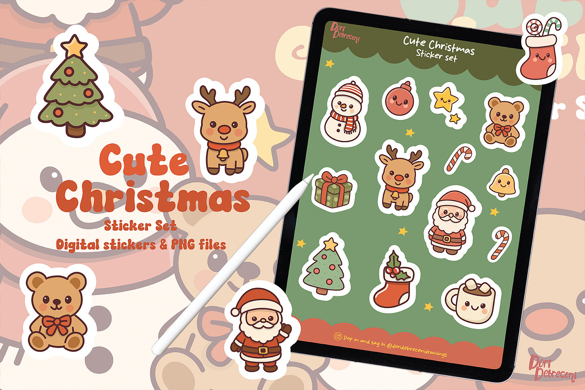 Cute Kawaii Christmas Sticker Set, an Illustration by Dori Debreceni draws (Photo 2 of 4)