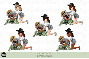 Neutral Travel Girls Clipart Set Png