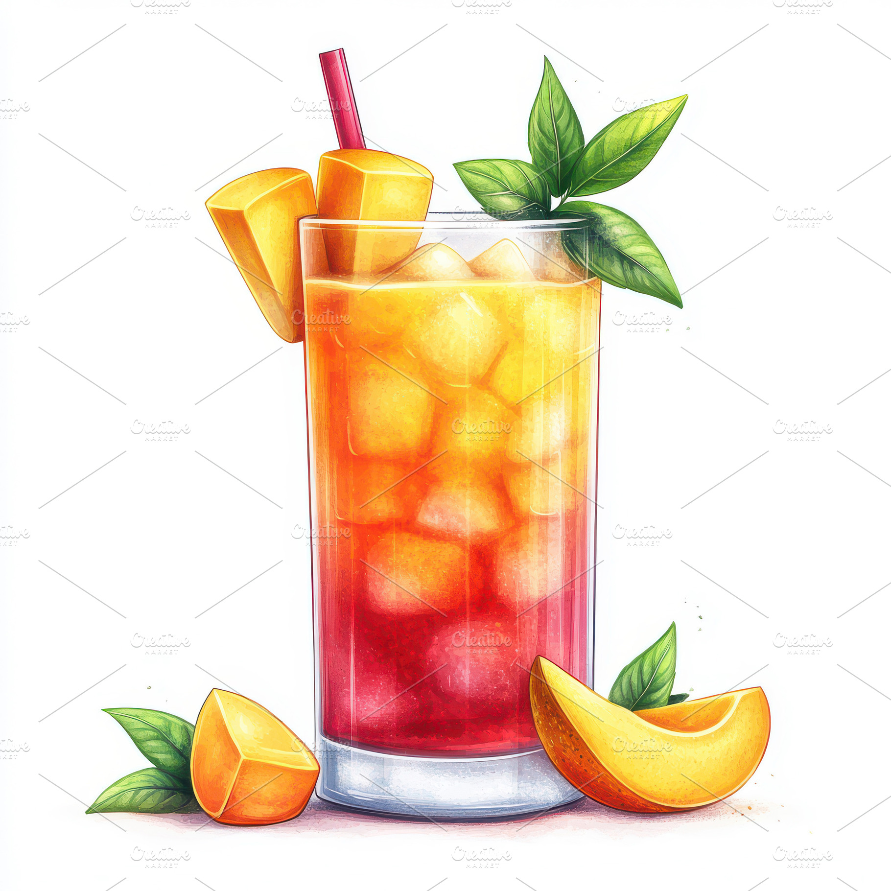 Refreshing layered mango cocktail su, a Food & Drink Photo by Pixeness Studio