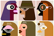 Six Portraits Set Of Design Elements, an Illustration by danjazzia (Thumbnail 3 of 3)