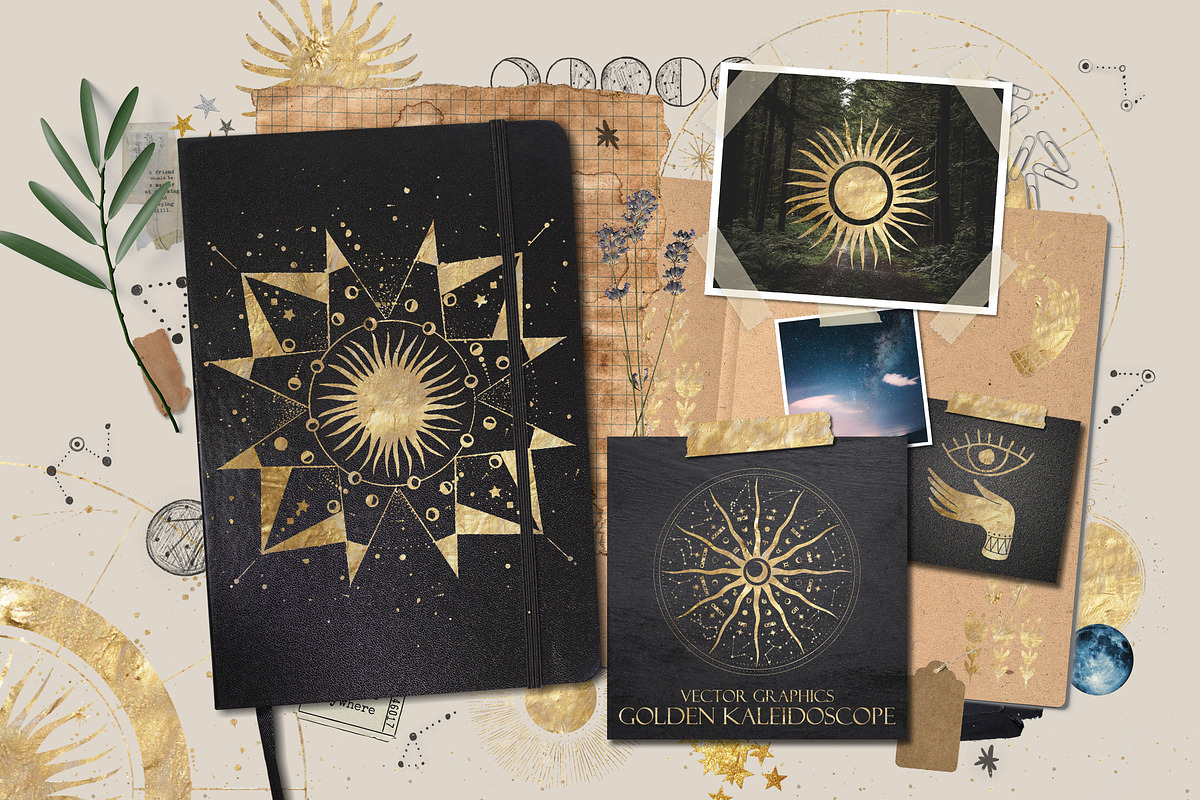 Golden kaleidoscope. Vector graphics, a Decorative Illustration by Chikovnaya (Photo 1 of 14)