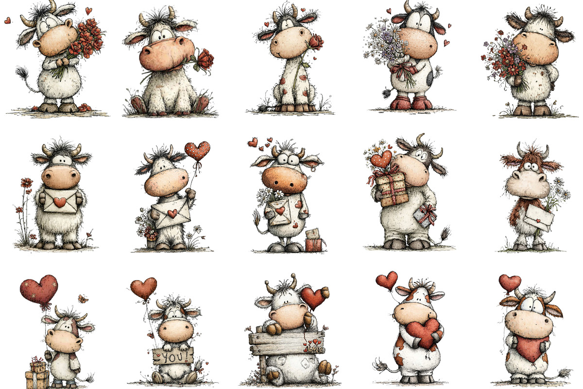 Whimsical Valentine Cow Clipart, an Illustration by Designking (Photo 2 of 5)