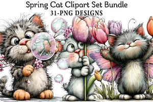 Spring Cat Clipart Set, an Illustration by Daily.Designs