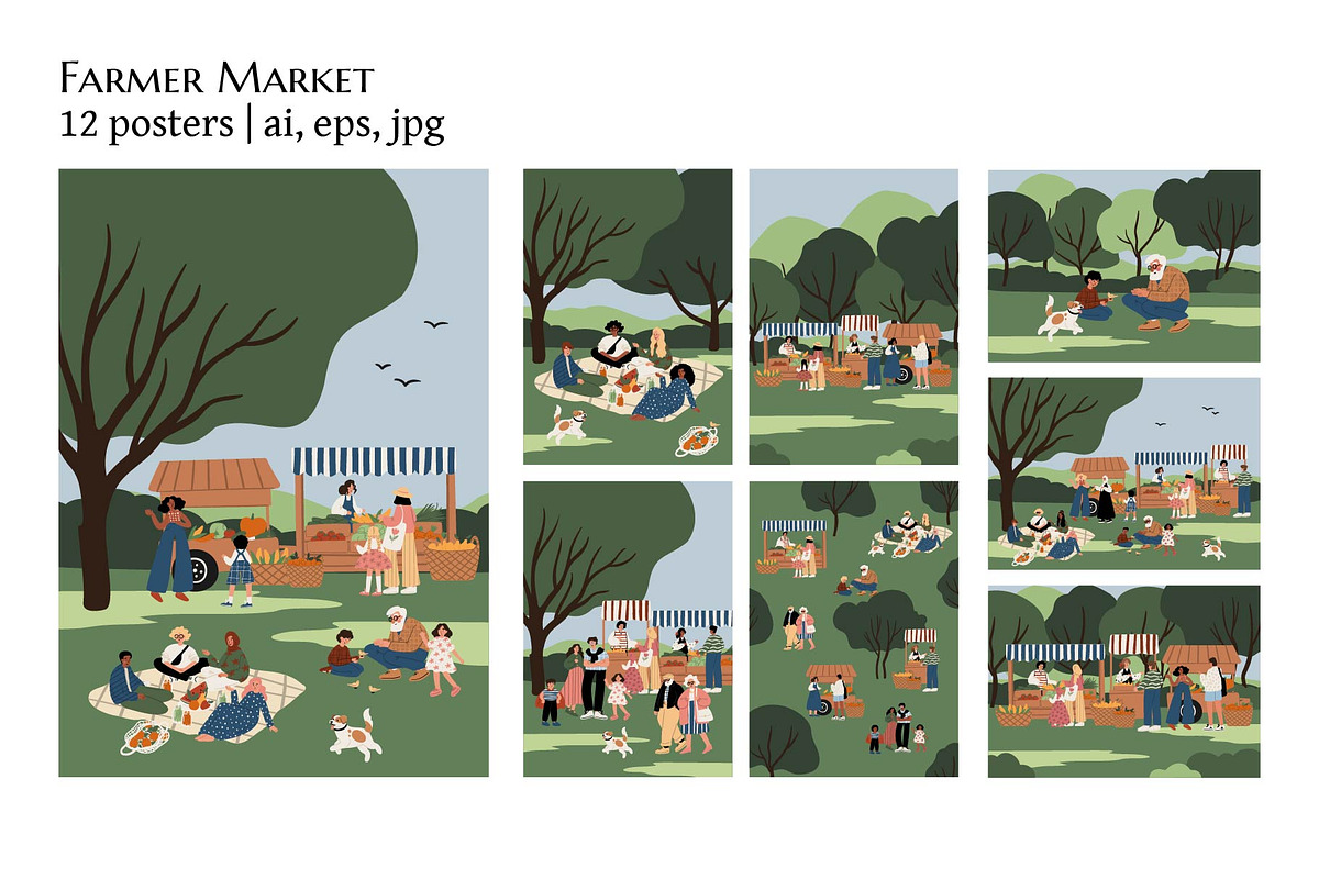 Summer Farmer Market Park poster set, a Person Illustration by LyubovZaytseva (Photo 1 of 9)