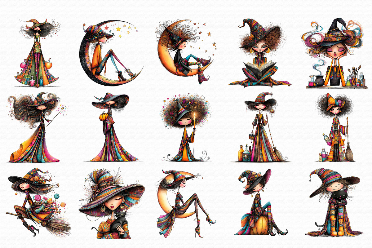 Whimsical Witches Clipart, an Illustration by Libby Wishes (Photo 2 of 7)