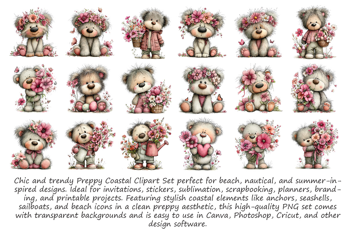 Spring Teddy Bear Clipart, an Illustration by Libby Wishes (Photo 2 of 4)