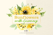 Sunflowers with Greenery Watercolor, an Illustration by Kim Thoa Designs (Thumbnail 1 of 8)