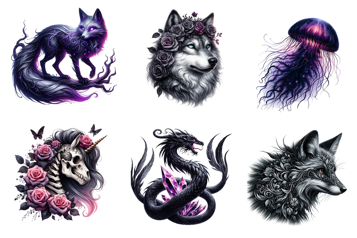 Watercolor Gothic Animals Clipart, an Illustration by CreationArt (Photo 4 of 5)