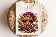 Pink Highland Cow Christmas PNG, a Seasonal Illustration by CraftArtStudio (Thumbnail 4 of 4)